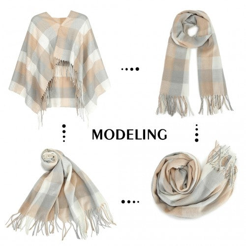 Acrylic Fashion Women's Long Shawl Grid Tassel Winter Warm Oversized Scarf - Beige