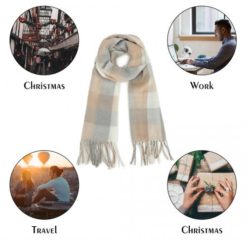 Acrylic Fashion Women's Long Shawl Grid Tassel Winter Warm Oversized Scarf - Beige