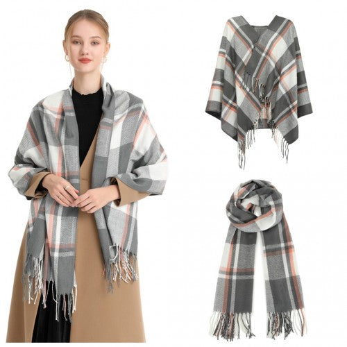 Acrylic Fashion Women's Long Shawl Grid Tassel Winter Warm Oversized Scarf - Grey