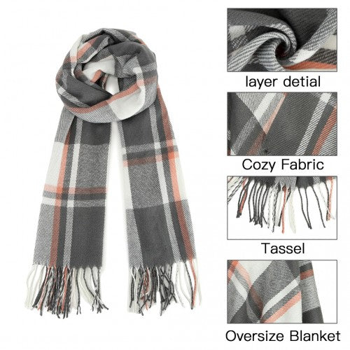 Acrylic Fashion Women's Long Shawl Grid Tassel Winter Warm Oversized Scarf - Grey