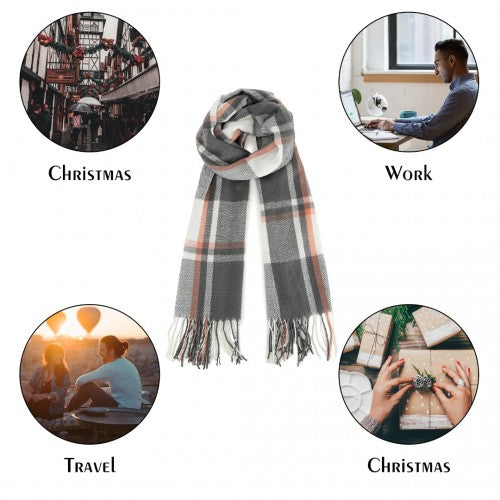 Acrylic Fashion Women's Long Shawl Grid Tassel Winter Warm Oversized Scarf - Grey