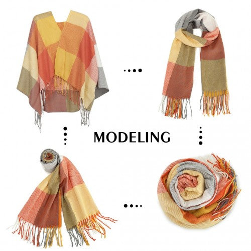 Acrylic Fashion Women's Long Shawl Grid Tassel Winter Warm Oversized Scarf - Orange
