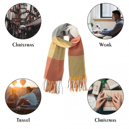 Acrylic Fashion Women's Long Shawl Grid Tassel Winter Warm Oversized Scarf - Orange
