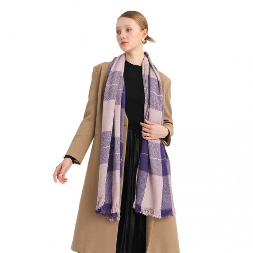Acrylic Fashion Women's Long Shawl Grid Tassel Winter Warm Oversized Scarf - Purple
