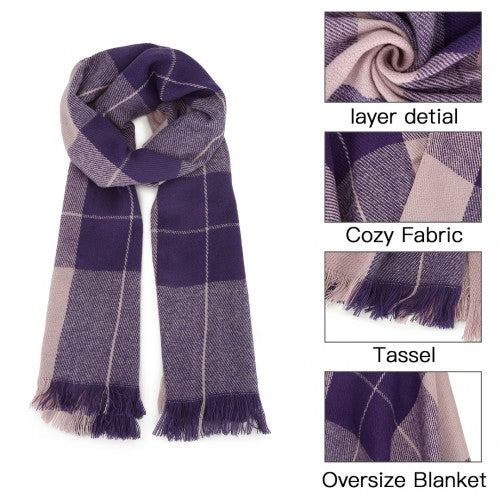 Acrylic Fashion Women's Long Shawl Grid Tassel Winter Warm Oversized Scarf - Purple