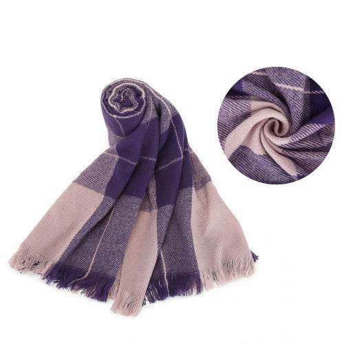 Acrylic Fashion Women's Long Shawl Grid Tassel Winter Warm Oversized Scarf - Purple