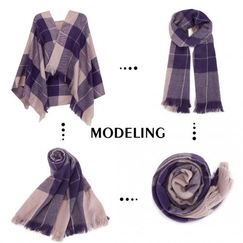 Acrylic Fashion Women's Long Shawl Grid Tassel Winter Warm Oversized Scarf - Purple