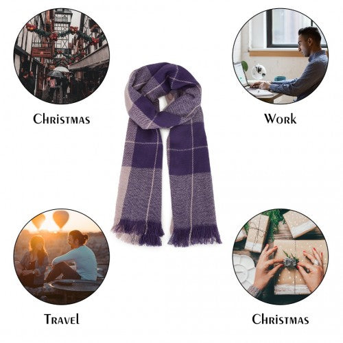 Acrylic Fashion Women's Long Shawl Grid Tassel Winter Warm Oversized Scarf - Purple