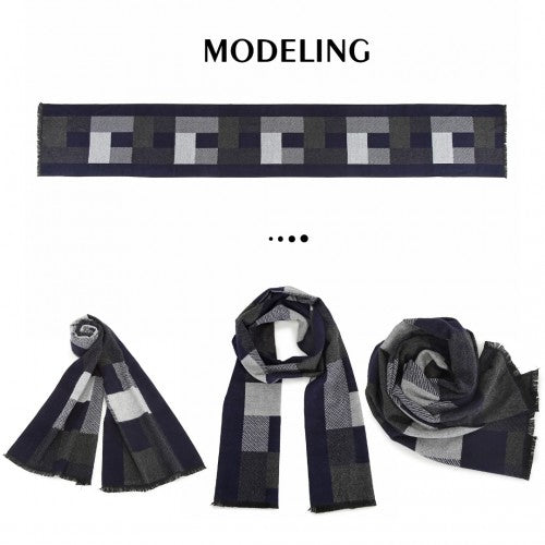 Men's Fashion Irregular Grid Winter Scarf For Warmth And Style - Navy