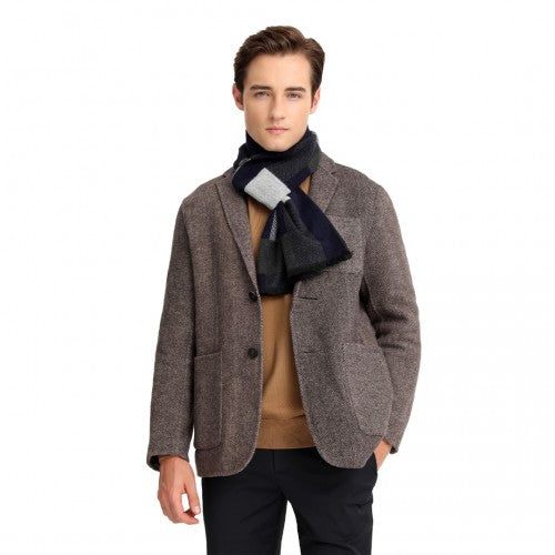 Men's Fashion Irregular Grid Winter Scarf For Warmth And Style - Navy
