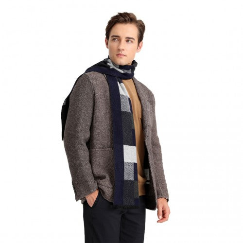 Men's Fashion Irregular Grid Winter Scarf For Warmth And Style - Navy