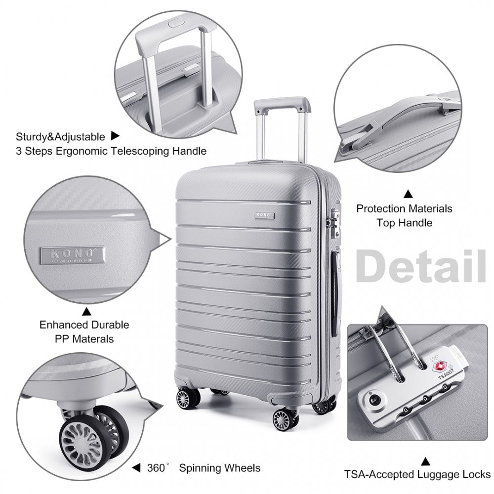 Kono Multi Texture Hard Shell PP Suitcase 3 Pieces Set - Classic Collection - Grey