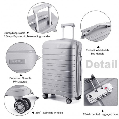 Kono Multi Texture Hard Shell PP Suitcase 3 Pieces Set - Classic Collection - Grey
