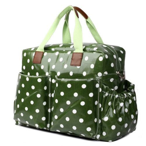 Miss Lulu Maternity Baby Changing Bag Polka Dot Green