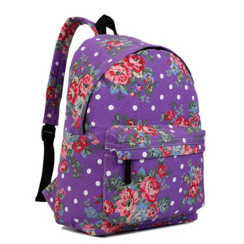 Miss Lulu Large Backpack Flower Polka Dot  - Purple