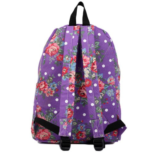 Miss Lulu Large Backpack Flower Polka Dot  - Purple