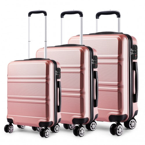 Kono Abs Sculpted Horizontal Design 3 Piece Suitcase Set - Nude