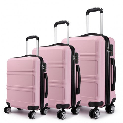 Kono Abs Sculpted Horizontal Design 3 Piece Suitcase Set - Pink