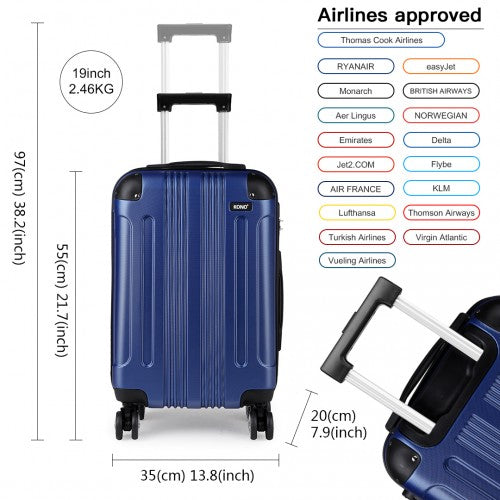 Kono 19-24-28 Inch Abs Hard Shell Suitcase 3 Pieces Set Luggage - Navy