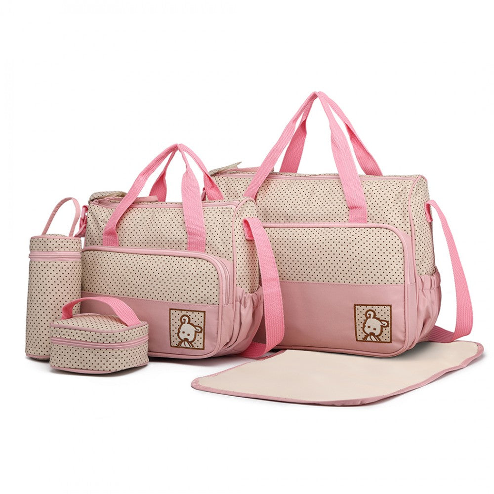 Miss Lulu Polyester 5 Pcs Set Maternity Baby Changing Bag Dot - Pink