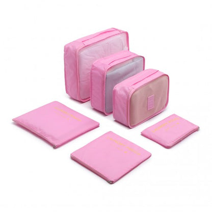 Miss Lulu 6 Piece Polyester Travel Luggage Organiser Bag Set - Pink