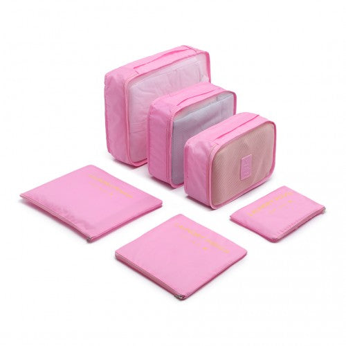 Miss Lulu 6 Piece Polyester Travel Luggage Organiser Bag Set - Pink