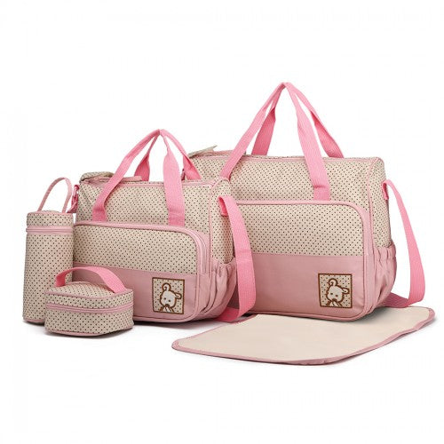 Miss Lulu Polyester 5 Pcs Set Maternity Baby Changing Bag Dot - Pink